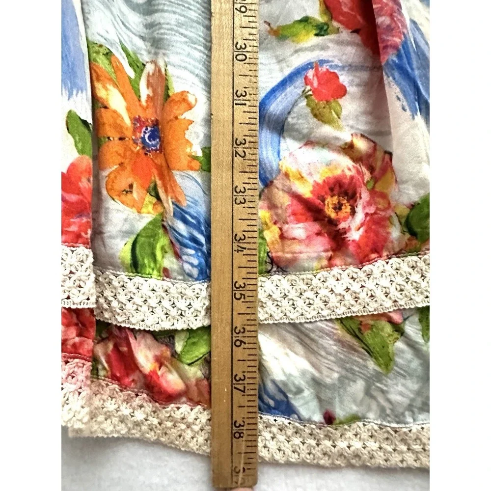 Tolani Floral Dress XL Pintuck Tiered Pockets Crochet Sleeveless Lightweight